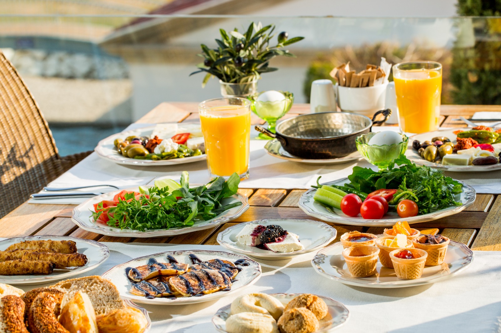 A colourful breakfast overlooking the water